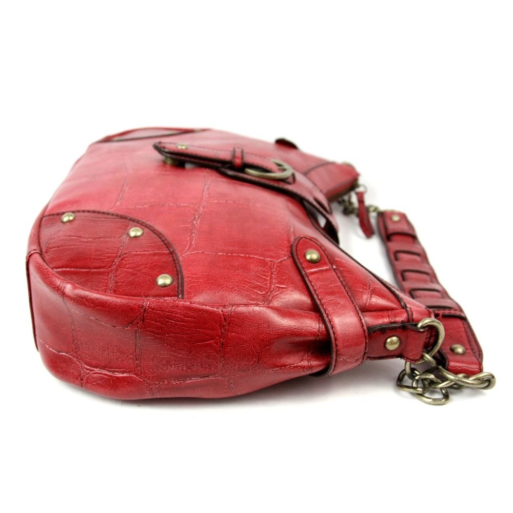 Nine West NWOT Red Leather Croc Embossed Shoulder Bag Handbag Purse Hobo - Picture 5 of 10